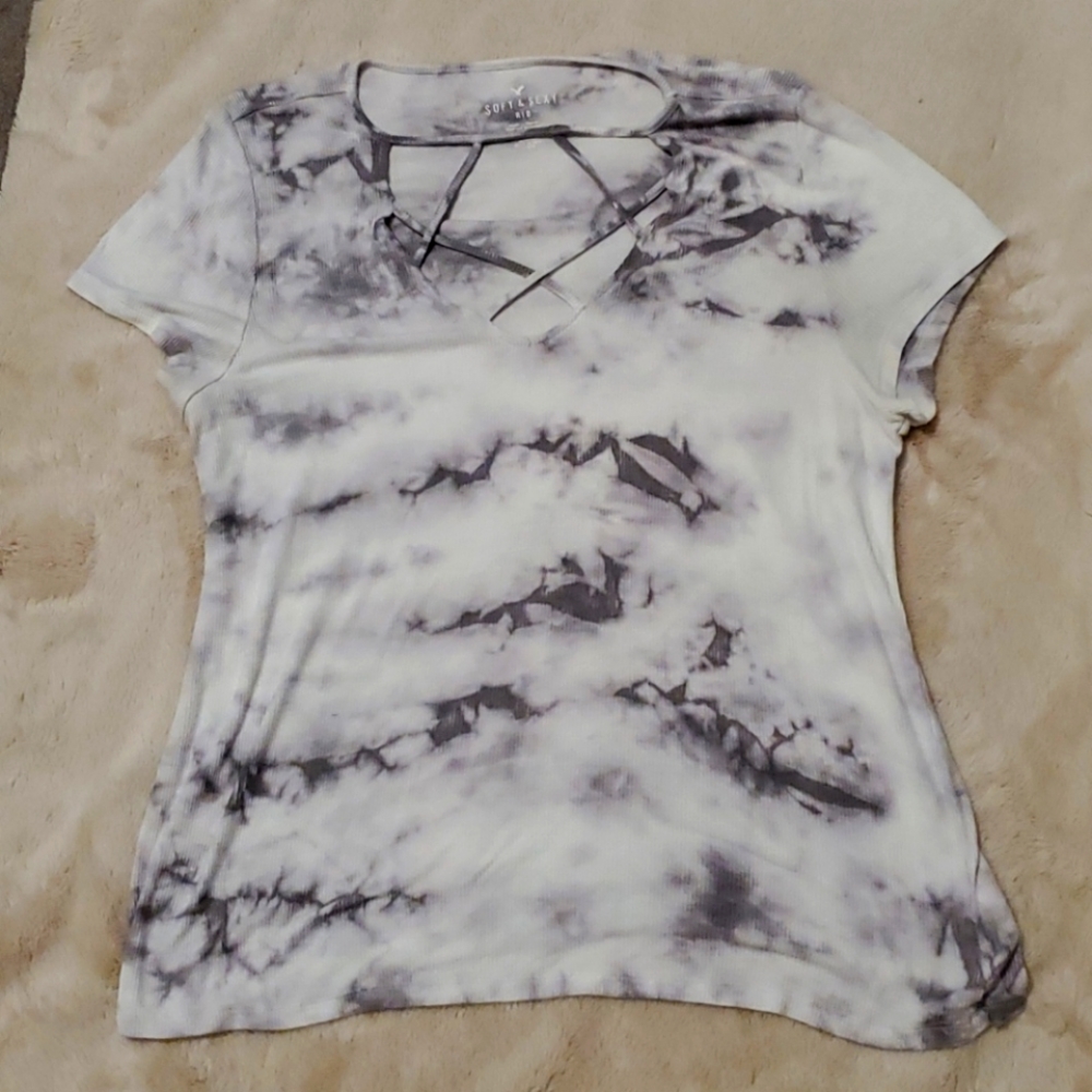 Women's rib knit cage front tee